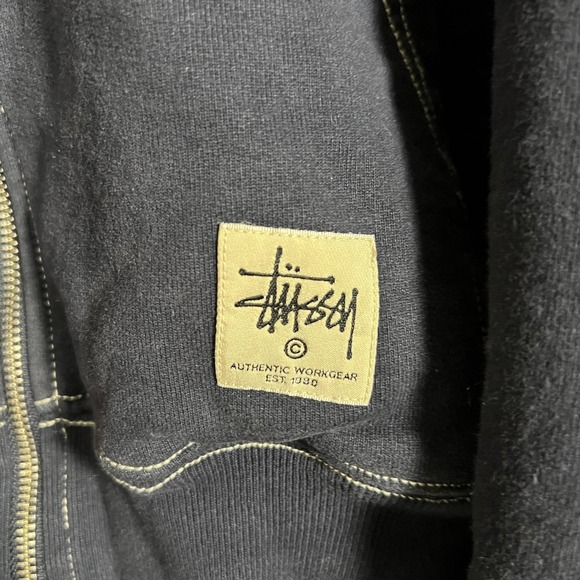 Stussy Hoodie Mens Large Navy Blue Full Zip Fleece Workgear Portugal Sweatshirt - Picture 2 of 9
